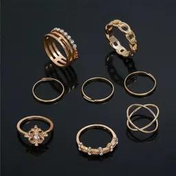 DressBerry Set Of 8 Gold-Plated Cubic Zirconia Studded Finger Ring image 4