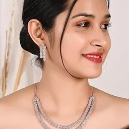 Gemron Jewel Gold-Plated Cubic Zirconia And American Diamond Studded Necklace and Earrings-image-40