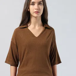 U.S. Polo Assn. Women Self Design Polo Collar Relaxed Fit T-shirt-picture-31