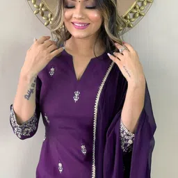 HERE&NOW Women Ethnic Motifs Embroidered Regular Sequinned Kurta with Trousers & With Dupatta image 5