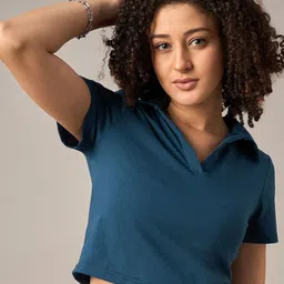 The Roadster Lifestyle Co Cotton Crop Polo T-Shirt-image-60