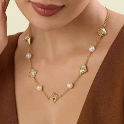 Isharya 18Kt Gold-Plated Pyramid Mirror And Pearl Beaded Necklace-picture-43