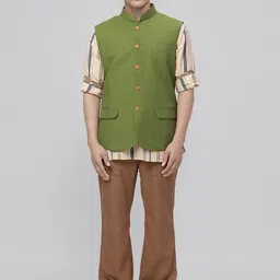 Ethnix by Raymond Men Pure Cotton Mandarin Collar Neck Nehru Jackets image 4