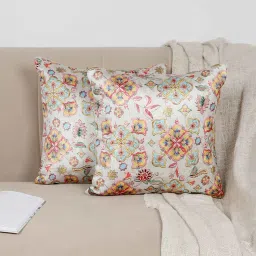 mfd home furnishing White Velvet Floral 16x16 inches Cushion Covers (Pack of 2) image 1