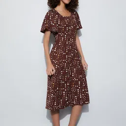 CODE by Lifestyle Polka Dot Print Flutter Sleeve A-Line Midi Dress image 4