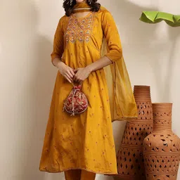 Sangria Women Ethnic Motifs Embroidered Kurta with Trousers & With Dupatta-image-35