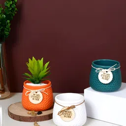 TAYHAA Orange & White 3 Pieces Elegance Honeycomb Ceramic Planters-picture-47