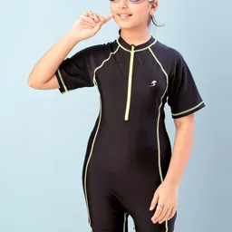 Muhuratam Girls Sports Wear Black-Green Colour Solid Nylon Swim Suit With Goggle-image-4