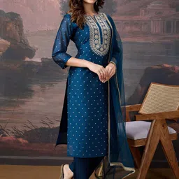 House of Pataudi Women Embroidered Kurta & Trouser With Dupatta image 2