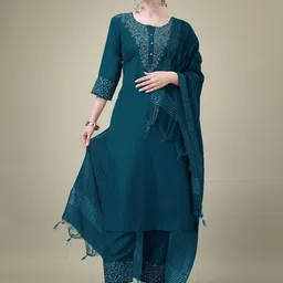 Rujave Women Paisley Embroidered Regular Sequinned Kurta with Trousers & With Dupatta-picture-35
