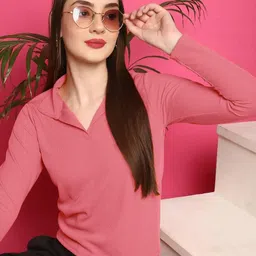 The Roadster Lifestyle Co. Women Ribbed Shirt Collar Slim-Fit Casual Top-picture-18