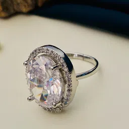 Anouk Silver-Plated American Diamond-Studded Adjustable Finger Ring image 3