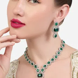 Zaveri Pearls Set Of 2 Silver-Plated Austrian Diamond Stone Studded Jewellery Sets image 3