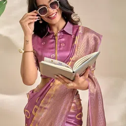 Mitera Geometric Printed Zari Banarasi Saree image 5