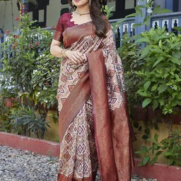 Lookmark Floral Zari Silk Cotton Designer Banarasi Saree-picture-10