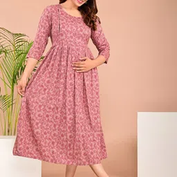 Parth Fab Floral Print Maternity Fit & Flare Midi Dress image 3