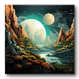 SAF Green & Brown Cosmic Landscape Printed Canvas Wall Art image 5