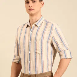 Linen Club Vintage Contemporary Slim Fit Striped Pure Linen Casual Shirt image 5