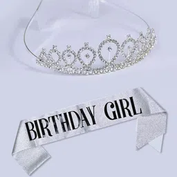 DressBerry Women Rhinestone Tiara with 'Birthday Girl' Sash-image-52