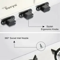 golden surya ISI Certified 3 Burner Gas Stove | Heavy Duty Stainless Steel Frame | LPG Use Stainless Steel Manual Gas Stove image 2