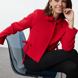 Trendyol Women Stand Collar Solid Casual Tailored Jacket-picture-27