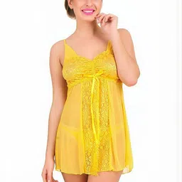GuSo Shopee Women Yellow Net Baby Dolls-image-68