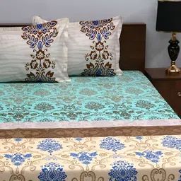 Steve & Anderson Turquoise Blue & White Ethnic Motifs 180 TC King Bedsheet with 2 Pillow Covers image 4