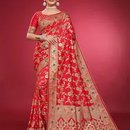 LEAFFEB Woven Design Zari Pure Silk Banarasi Saree image 1