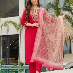 FVD Women Embroidered Kurta with Trousers& Dupatta Kurta Set image 2