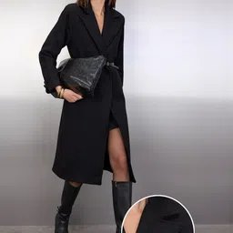 Trendyol Women Open Front Notched Collar Tie-Up Overcoat-picture-26