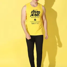 WOOSTRO Pack Of 2 Printed Super Combed Cotton Gym Vests VWS26(ALONE YELLOW)(BKLN LGTGREEN) image 4