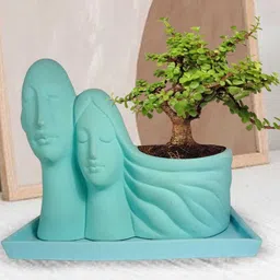 LASAKI Blue Ceramic Planter With Plate image 2