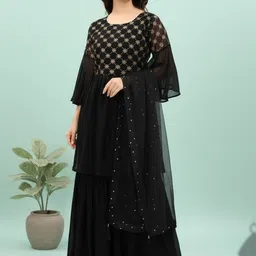 SZN Floral Embroidered Round Neck Zari Work Anarkali Kurta With Sharara & With Dupatta image 2