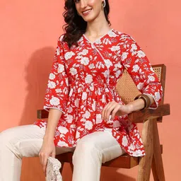 YASH GALLERY Floral Printed V-Neck Pure Cotton Kurti image 2