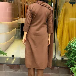 HERE&NOW Women Ethnic Motifs Embroidered Regular Thread Work Pure Cotton Kurta with Trousers & With Dupatta image 4