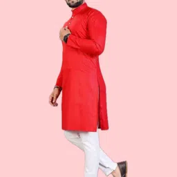 ANUJ FASHION Men Red Solid Cotton Mandarin Collar Ethnic Straight Kurtas-picture-29