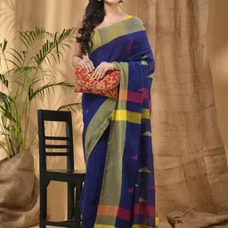 DESH BIDESH Colourblocked Printed Pure Cotton Taant Saree image 4