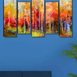 Myntra Elegant Homes Red & Yellow 5 Pieces Canvas Floral and Botanical Painting Wall Arts image 3