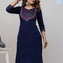 AUZAAI COLLECTION Selection Of 2 Floral Embroidered Mirror Work Pure Cotton Kurtas-image-79