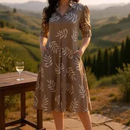 Hive91 Women Floral Printed Shirt Collar Puff Sleeve A-Line Dress-image-85