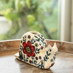 ExclusiveLane Beige & Red Floral Snail Ceramic Decorative Showpiece-picture-24