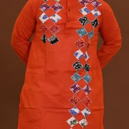 RAM SHYAM collection Men Mandarin Collar Kantha Work Straight Kurta image 4