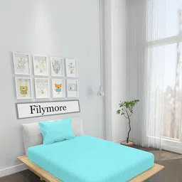 Filymore Turquoise Blue 300 TC Single Bedsheet with 1 Pillow Covers-picture-38