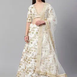 ETHNIC PLUS Embroidered Sequinned Semi-Stitched Lehenga & Unstitched Blouse With Dupatta-picture-27