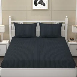 BELVOSTUM Lavender Striped 250 TC King Bedsheet with 2 Pillow Covers-picture-30