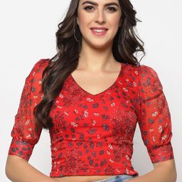Sera Print Puff Sleeve Chiffon Crop Top-picture-44