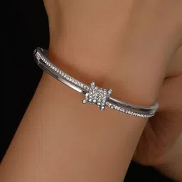 Shining Diva Fashion Silver-Plated Crystals Studded Bangle-Style Bracelet image 5