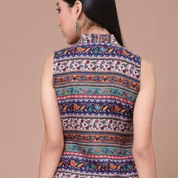 OOMPH! FACTOR Women Ethnic Motifs Printed Sleeveless Tie-Up Neck Top image 4