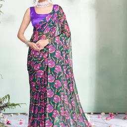 Garden Vareli Floral Printed Pure Chiffon Saree-picture-40