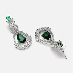 ZENEME Rhodium-Plated Teardrop Shaped Drop Earrings image 2